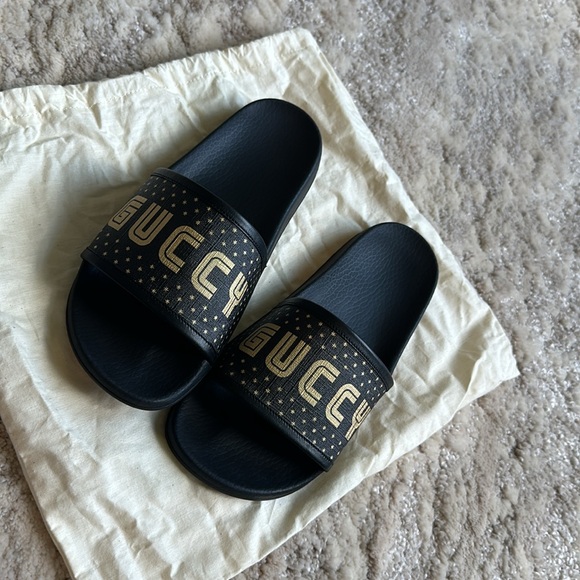 Gucci slides black and gold size 7 women - Picture 3 of 5